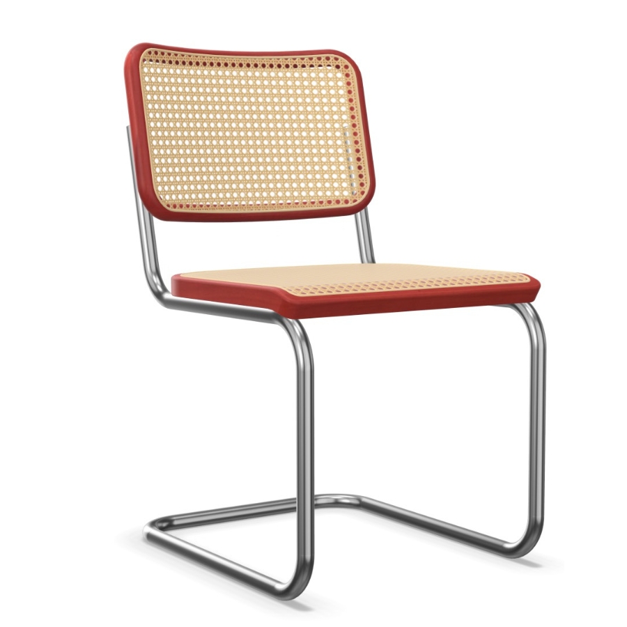 THONET S 32 V | Konfigurator Buche farbig gebeizt | Stahlrohr-Freischwinger | Gestell verchromt