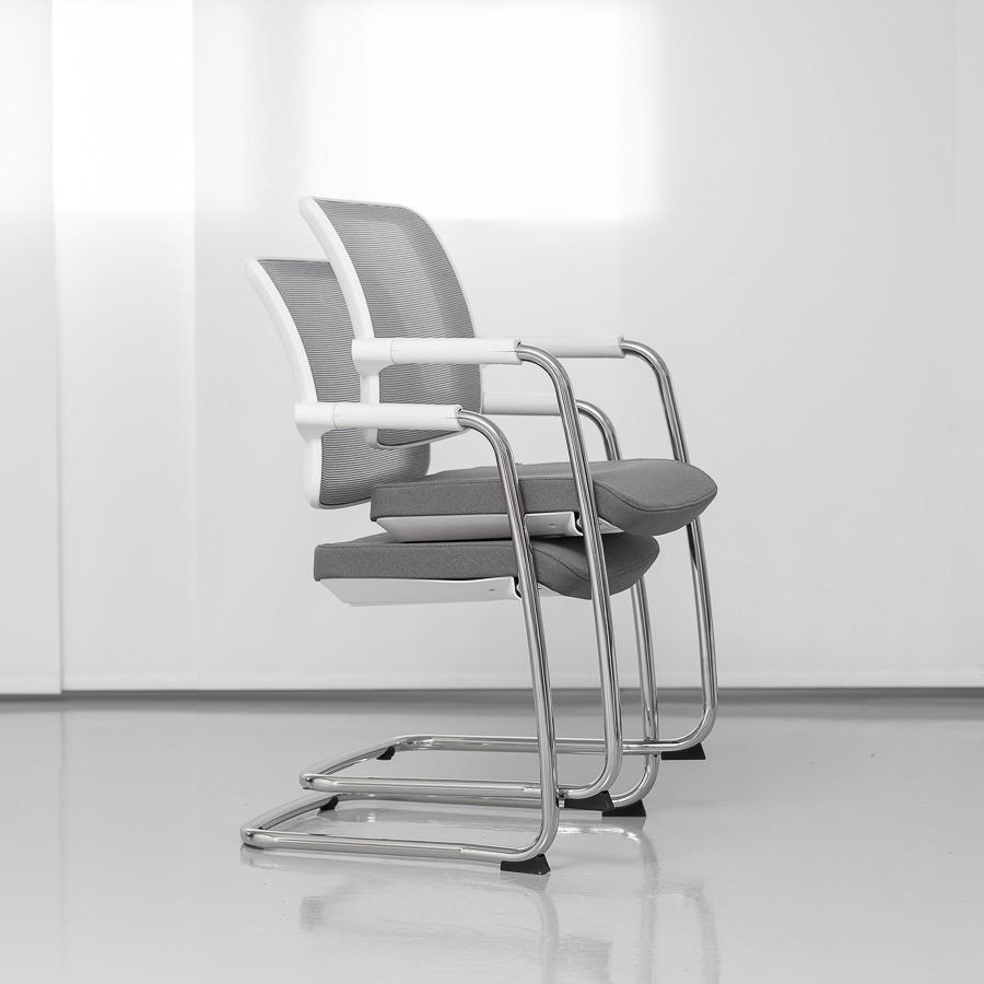 Rim FLEXi FX1161 Freischwinger Konferenzstuhl Kunststoffteile weiß, Netzrücken anthrazit, Stoff Era 2051 grau, Gestell chrom