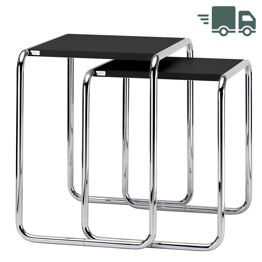 THONET Beistelltische SET B9 a+b schwarz - Gestell chrom