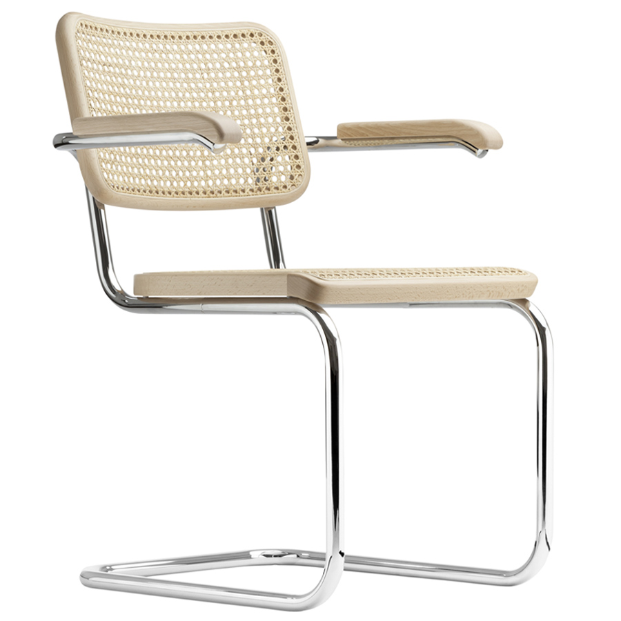 THONET S 64 V | Buche Natur | Stahlrohr-Freischwinger mit Armlehnen | Gestell verchromt