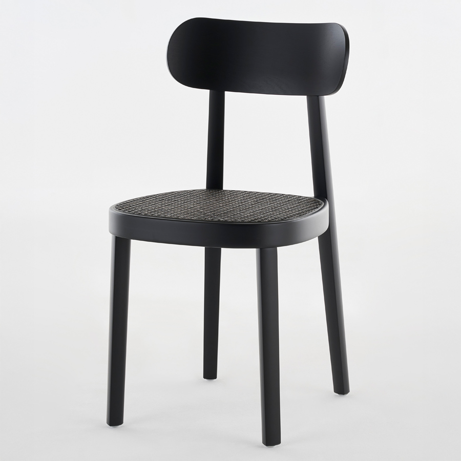 THONET 118 Holzstuhl  Dark Melange schwarz | Rohrgeflecht-Sitz | Buche gebeizt schwarz