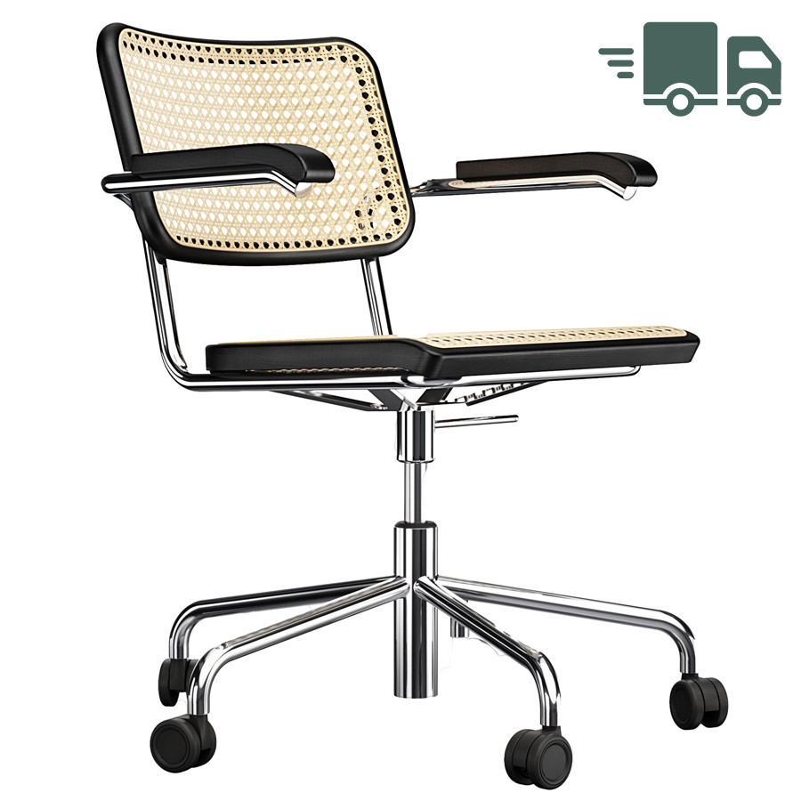 THONET Drehsessel S 64 VDR Atelier Rohrgeflecht-Sitz mit Armlehnen - Gestell verchromt