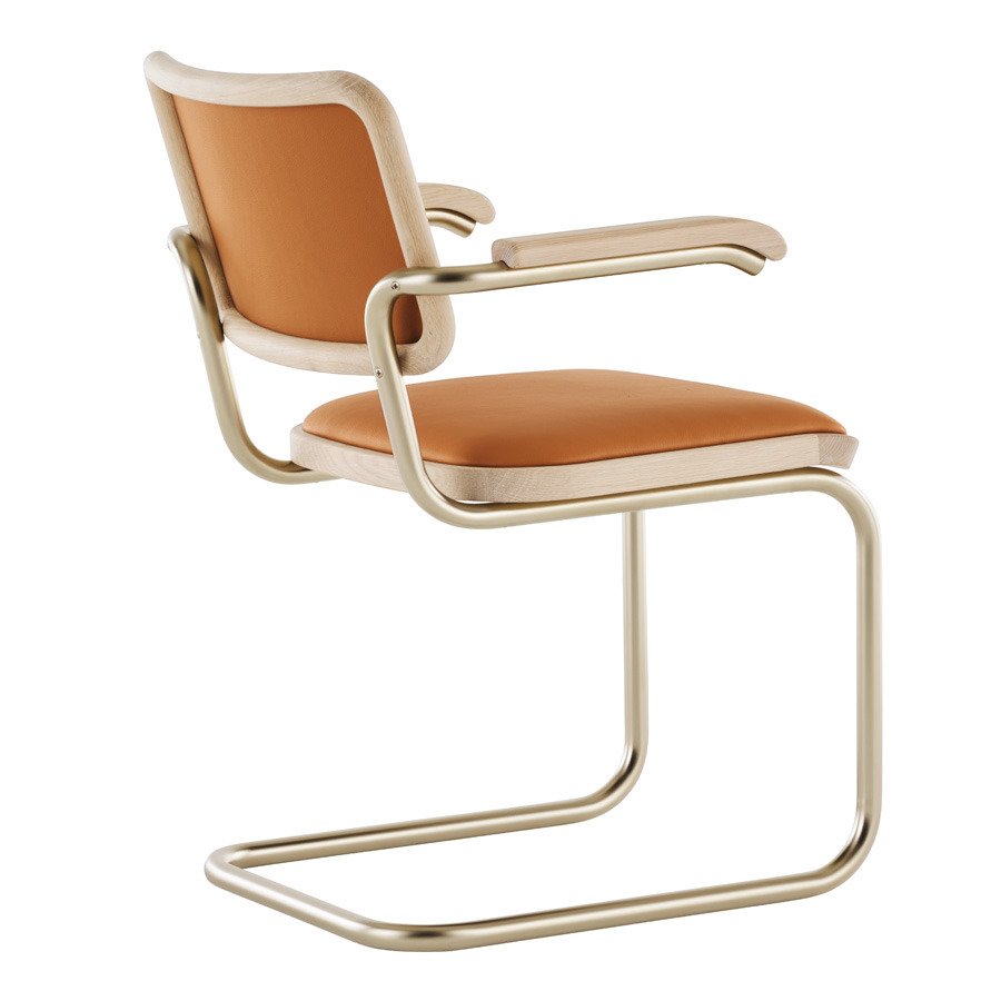 JS. THONET S 64 P NORDIC 02 | Eiche weiß pigmentiert | Leder braun | Rückansicht