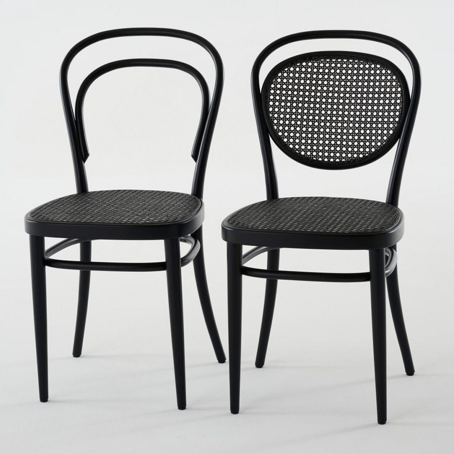THONET 214 Bugholzstuhl Dark Melange | Rohrgeflecht-Sitz | Buche schwarz gebeizt