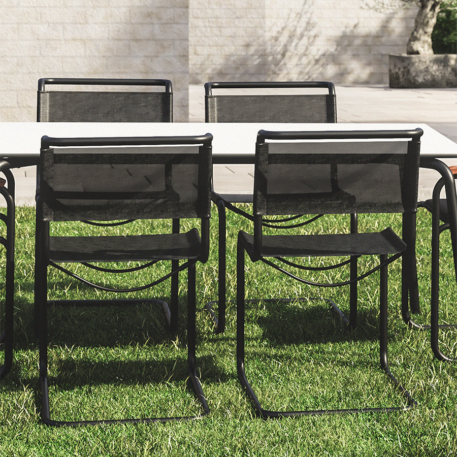THONET Stahlrohr-Freischwinger S 33 N Outdoor - Netzbespannung und Gestell schwarz