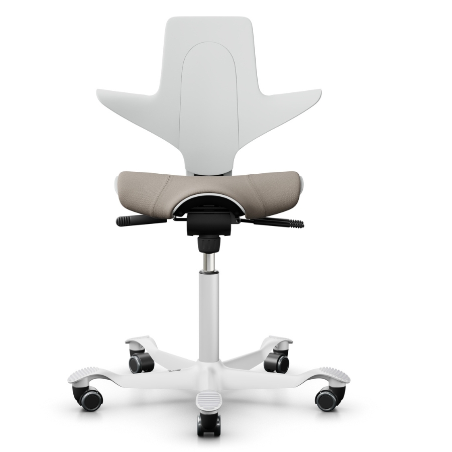 HAG CAPISCO PULS 8020 | White Edition mit Polster in Beige | Gestell weiß