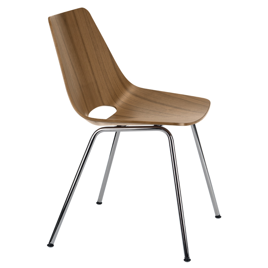 THONET S 661 Stahlrohrstuhl Edelholz Nussbaum - Gestell chrom - Seitenansicht