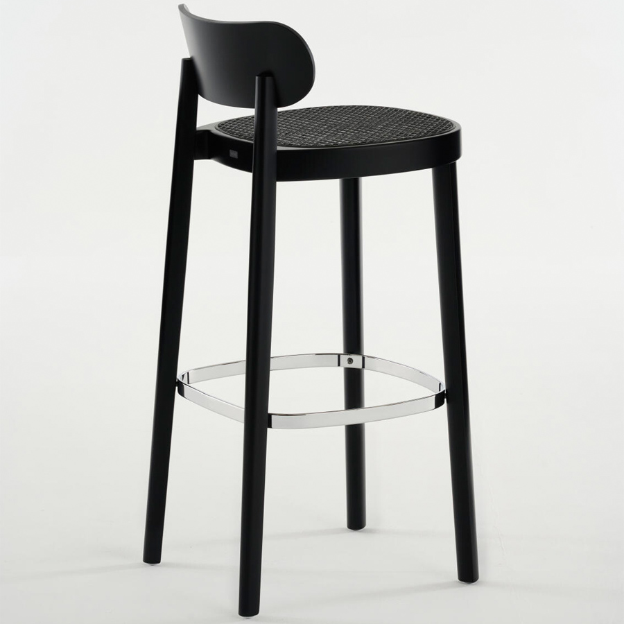 THONET 118 H Barhocker Dark Melange | Sitz-Rohrgeflecht | Buche gebeizt schwarz