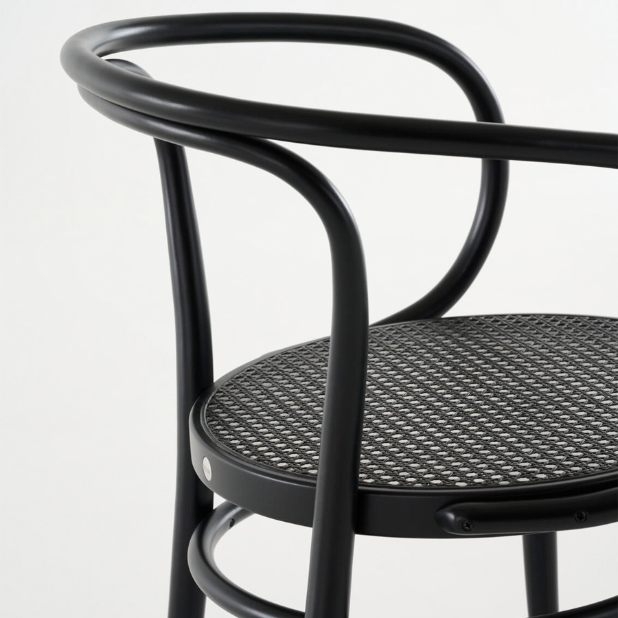 THONET 209 Bugholzarmlehnenstuhl Dark Melange | Rohrgeflecht-Sitz | Buche schwarz gebeizt