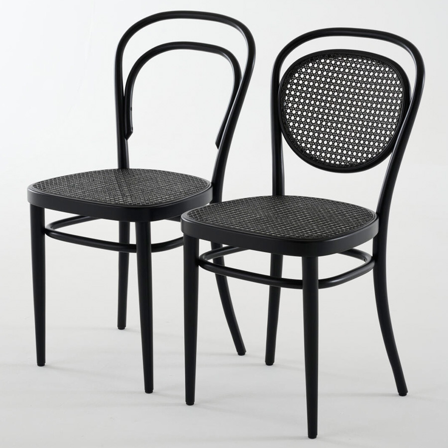 THONET 214 Bugholzstuhl Dark Melange | Rohrgeflecht-Sitz | Buche schwarz gebeizt