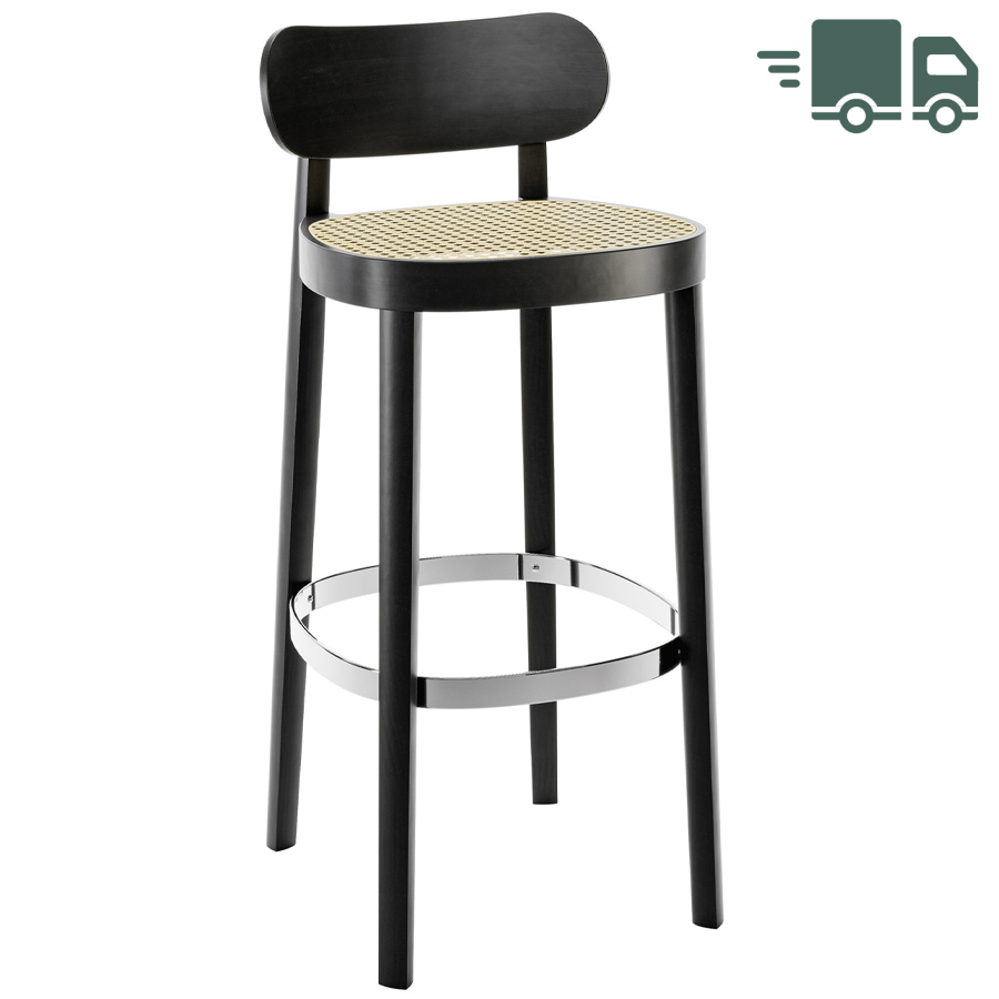 THONET 118 H Barhocker Buche gebeizt schwarz mit Rohrgeflecht
