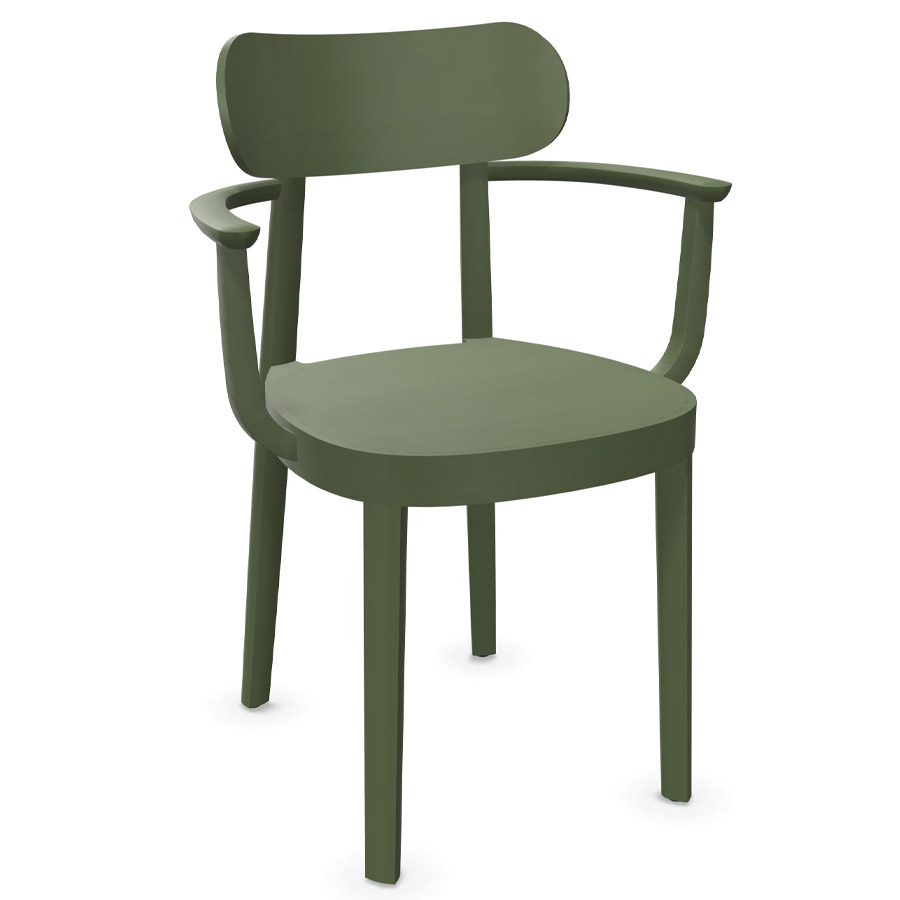 THONET 118 MF Holzstuhl mit Muldensitz u. Armlehnen Buche gebeizt olivgrün