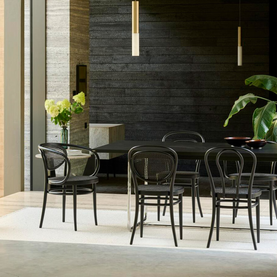 THONET 214 Bugholzstuhl Dark Melange | Rohrgeflecht-Sitz | Buche schwarz gebeizt