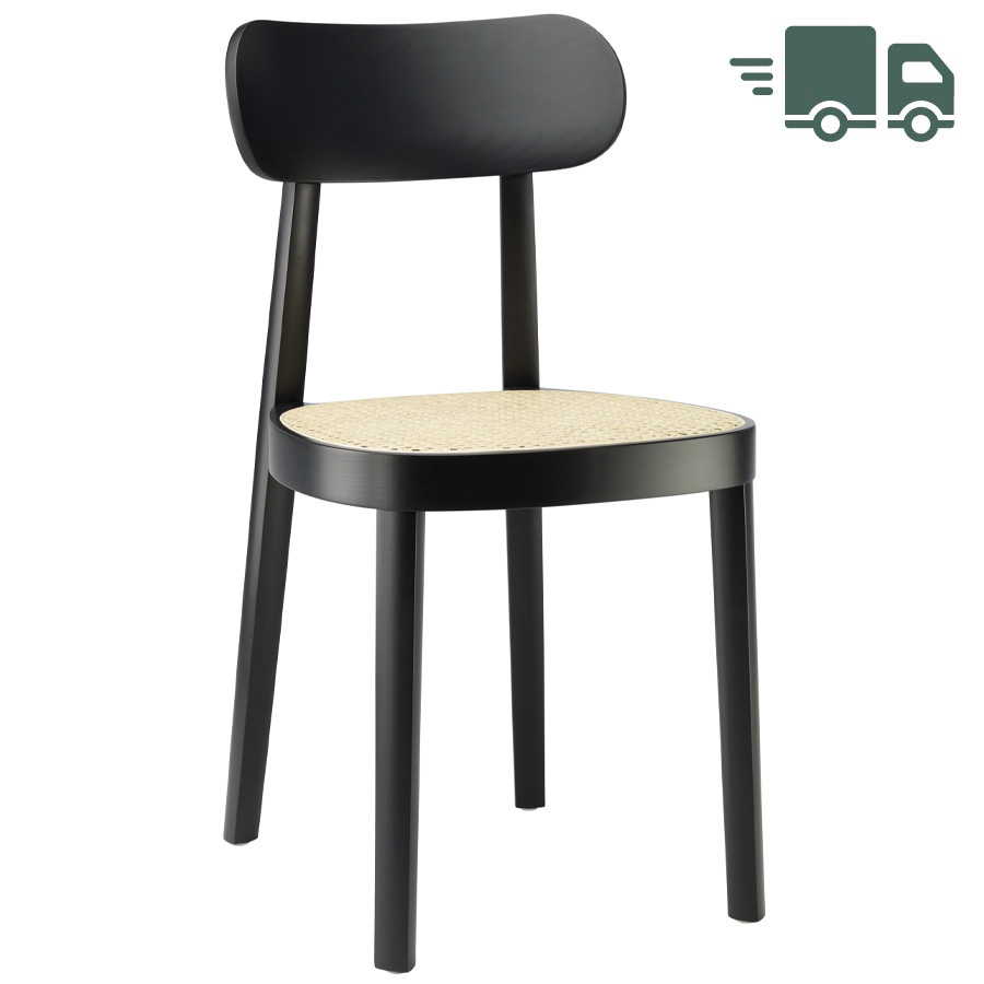 THONET 118 Holzstuhl Buche gebeizt schwarz mit Rohrgeflecht-Sitz