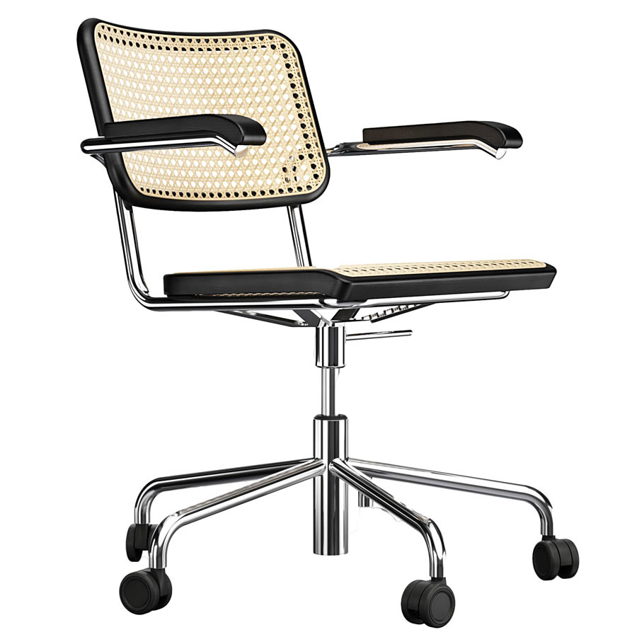 THONET Drehsessel S 64 VDR Atelier Rohrgeflecht-Sitz mit Armlehnen - Gestell verchromt