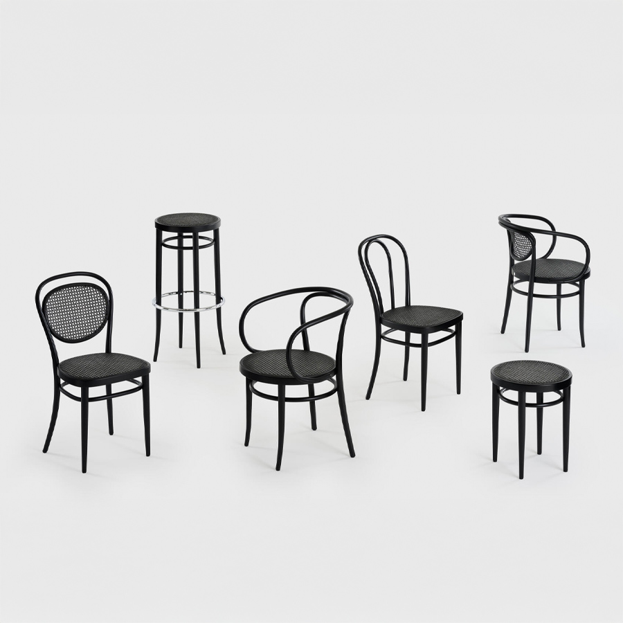THONET 214 Bugholzstuhl Dark Melange | Rohrgeflecht-Sitz | Buche schwarz gebeizt