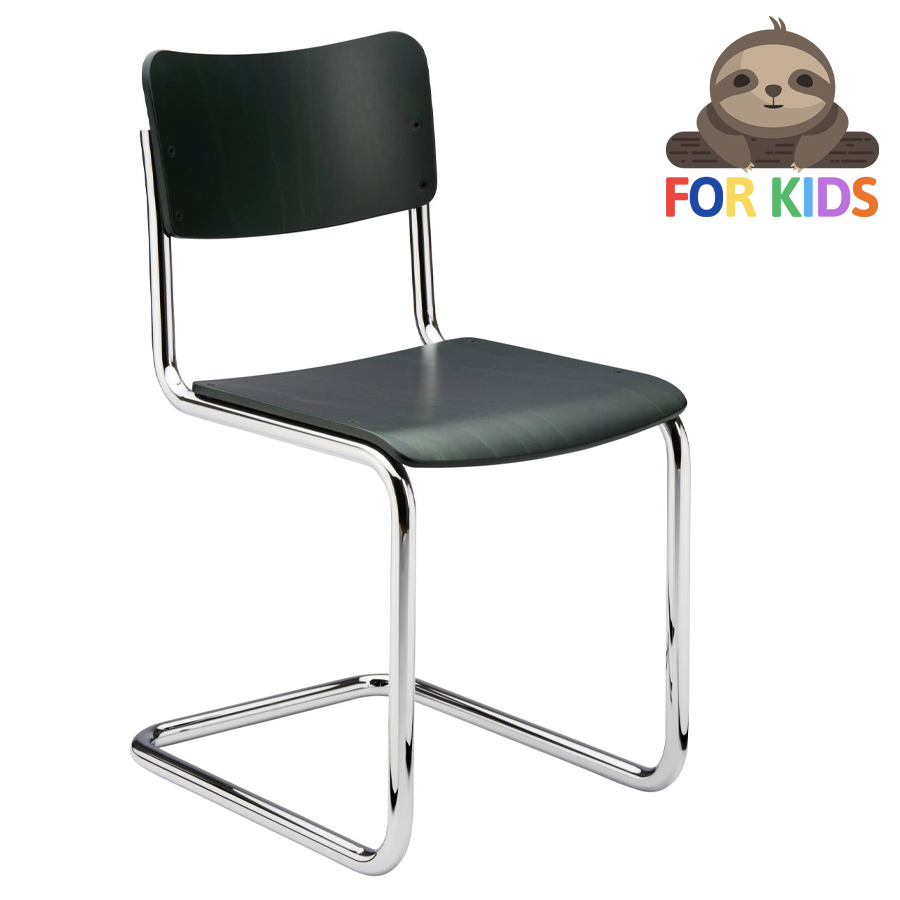 THONET Stahlrohr-Freischwinger S 43 K für Kinder - dunkelgrün gebeizt - Gestell verchromt
