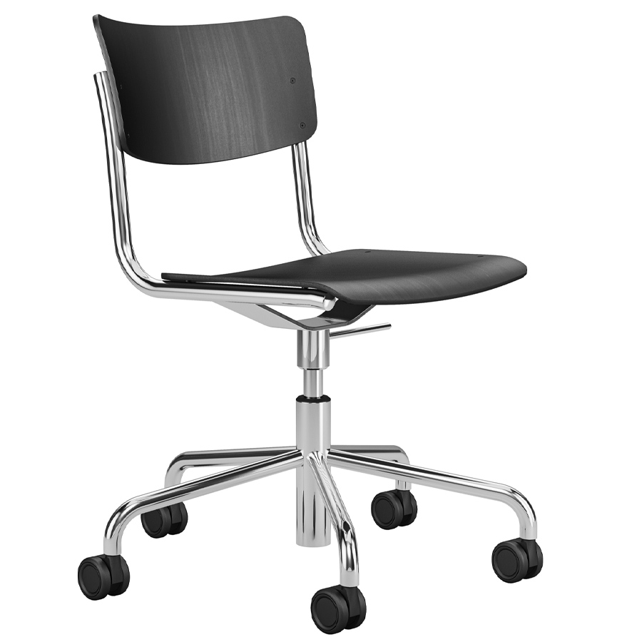 THONET Drehsessel S 43 DR schwarz - Gestell verchromt
