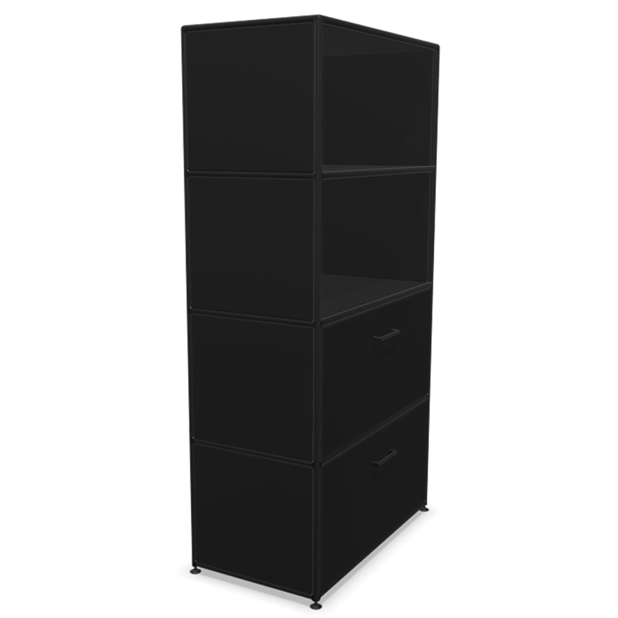 Bosse Modul Space Kombiregal - unten 2 Klappen - oben 2 offene Regalfächer - schwarz