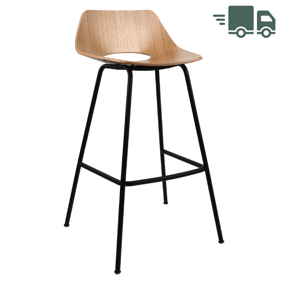 THONET S 661 H Barhocker | Edelholz Eiche klar lackiert | Gestell schwarz matt