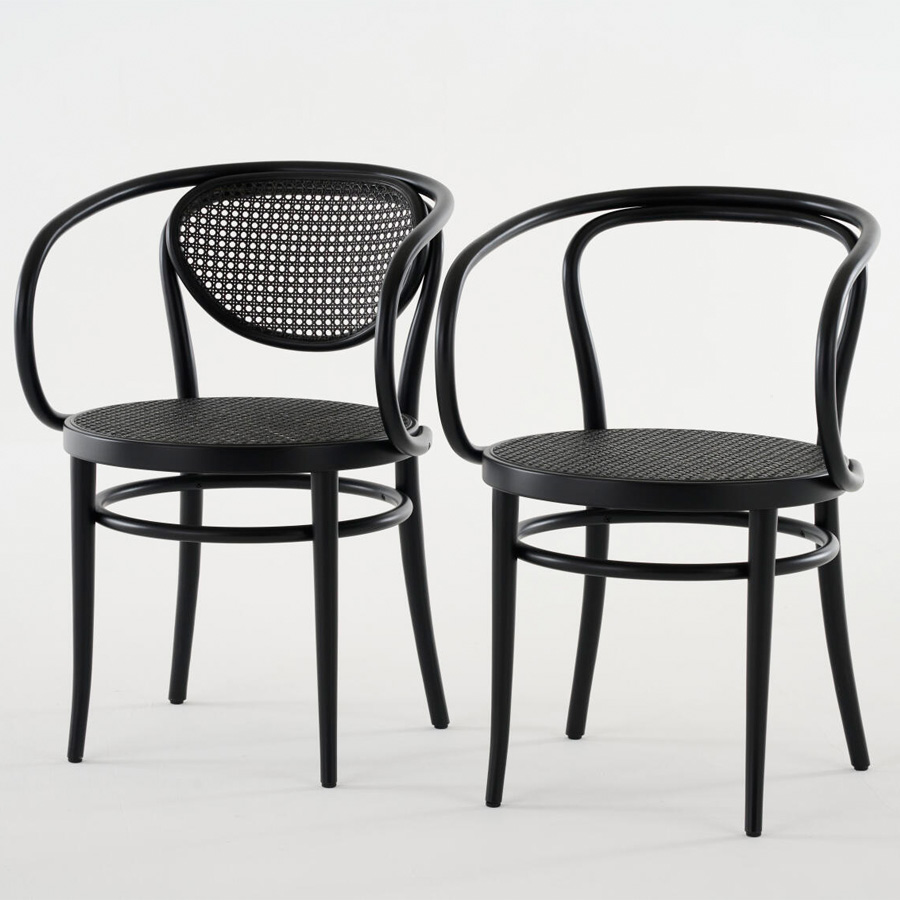 THONET 209 Bugholzarmlehnenstuhl Dark Melange | Rohrgeflecht-Sitz | Buche schwarz gebeizt