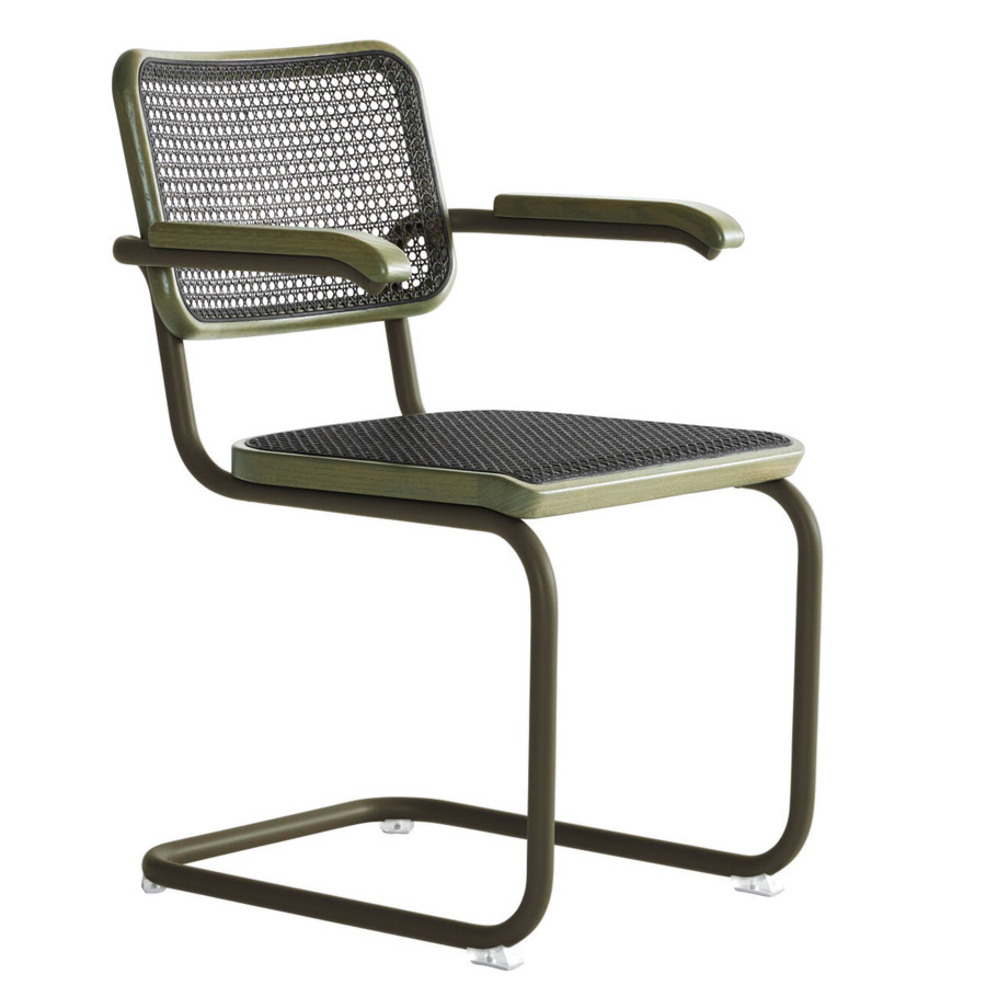 THONET S 64 V Dark Melange graugrün | Stahlrohr-Freischwinger mit Armlehnen | Gestell graugrün