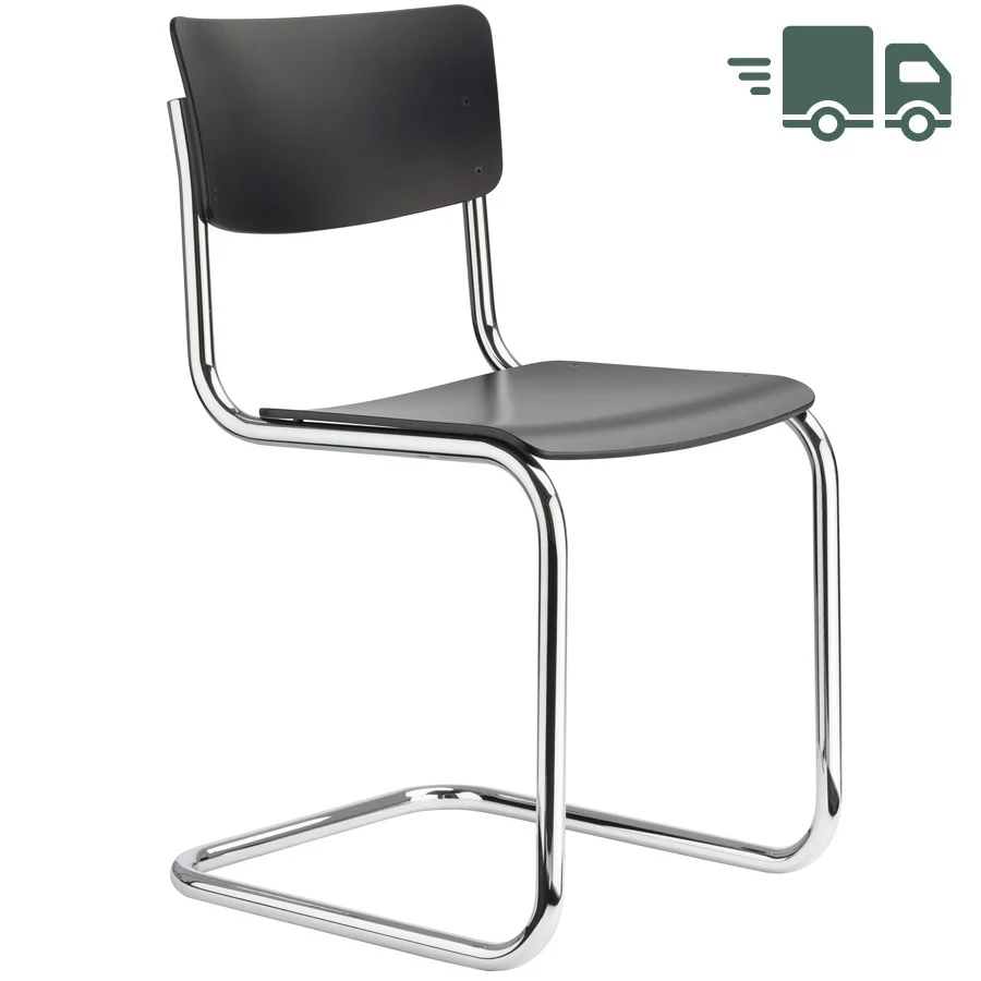 THONET Stahlrohr-Freischwinger S 43 Formholzschale schwarz gebeizt - Gestell verchromt