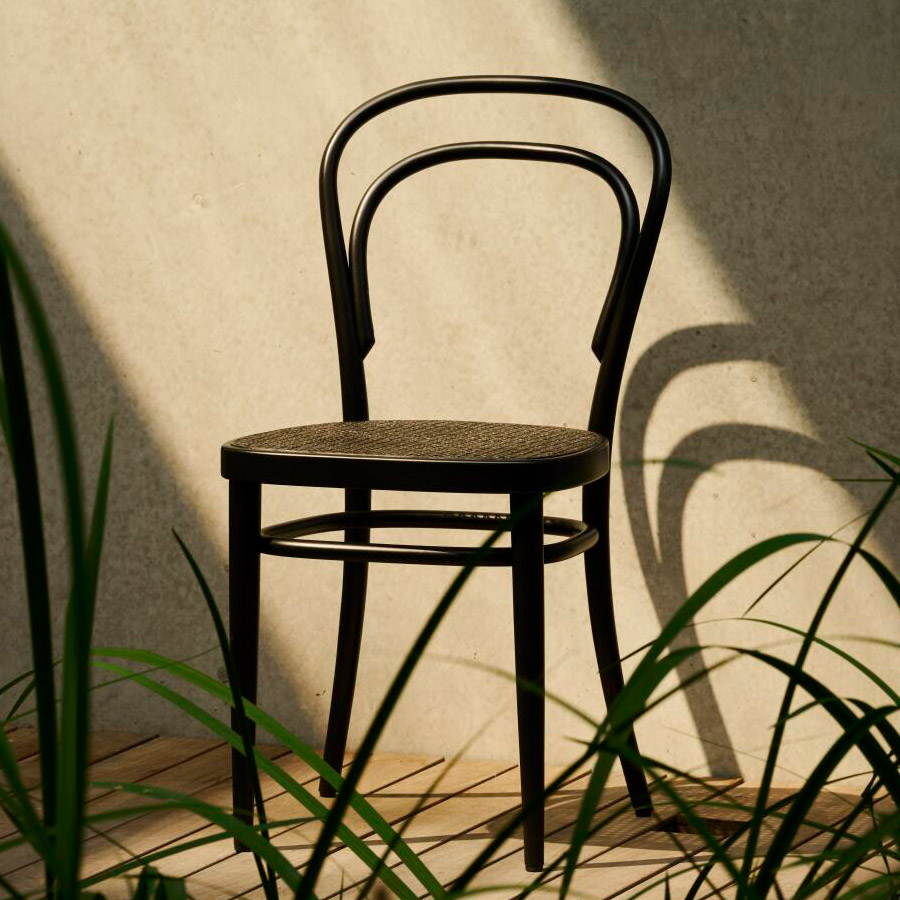 THONET 214 Bugholzstuhl Dark Melange | Rohrgeflecht-Sitz | Buche schwarz gebeizt