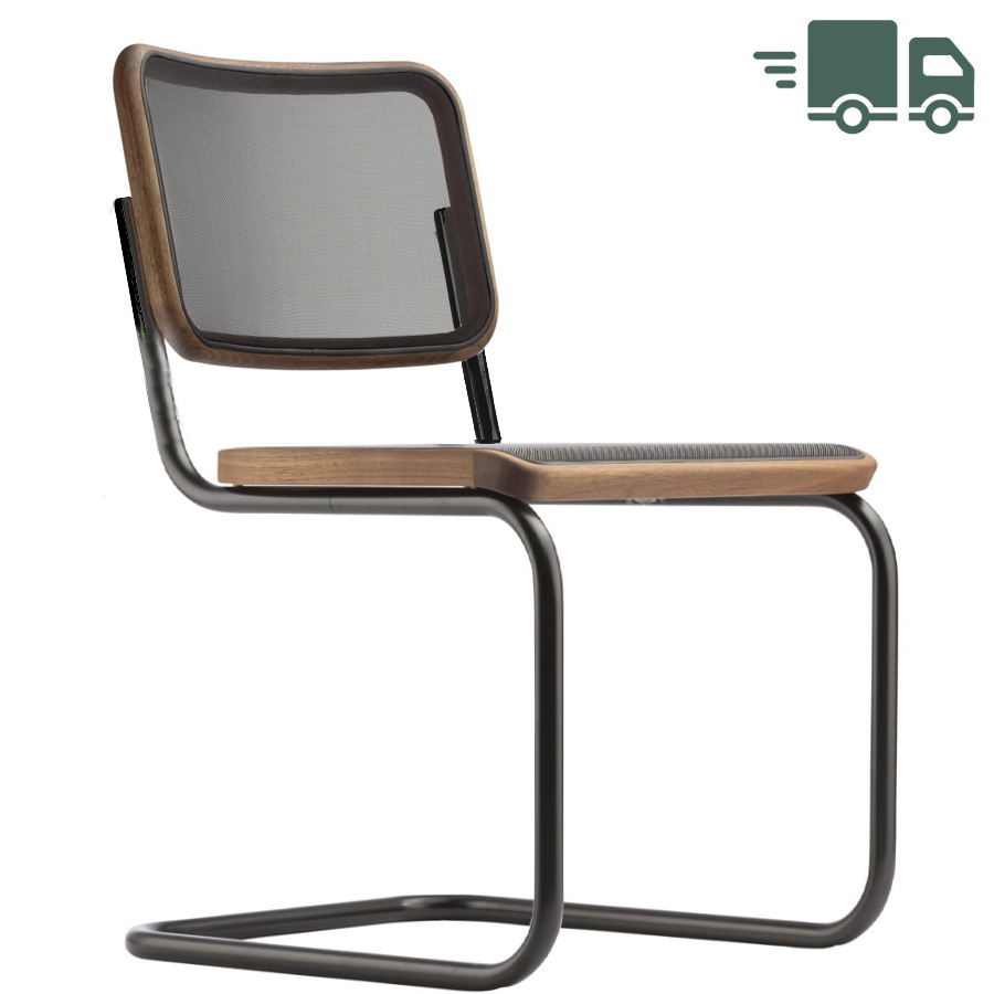 THONET Stahlrohr-Freischwinger S 32 N mit Kunststoffnetzbespannung schwarz - Gestell schwarz