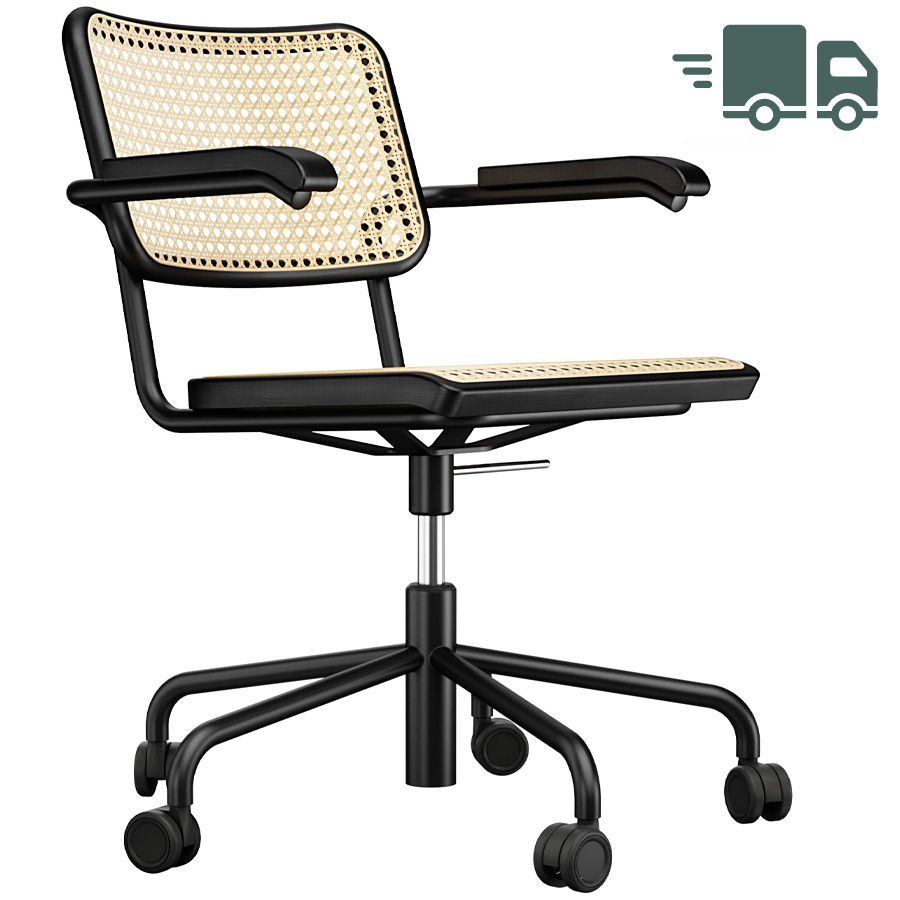 THONET Drehsessel S 64 VDR Rohrgeflecht-Sitz mit Armlehnen - Gestell schwarz