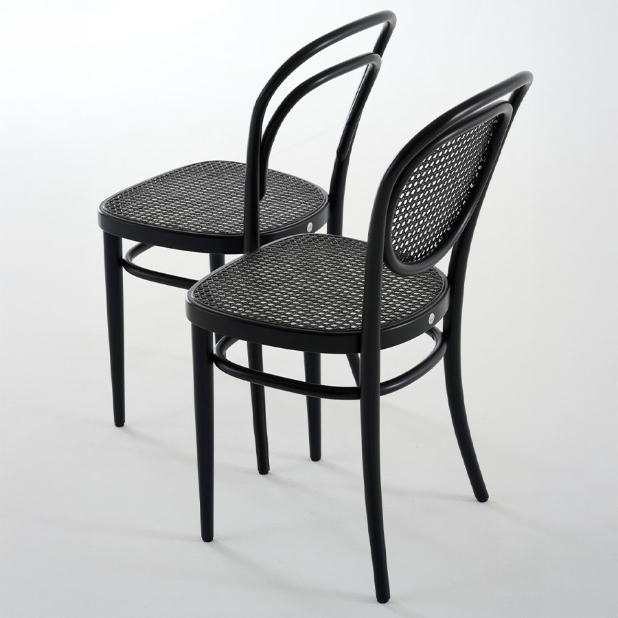 THONET 214 Bugholzstuhl Dark Melange | Rohrgeflecht-Sitz | Buche schwarz gebeizt