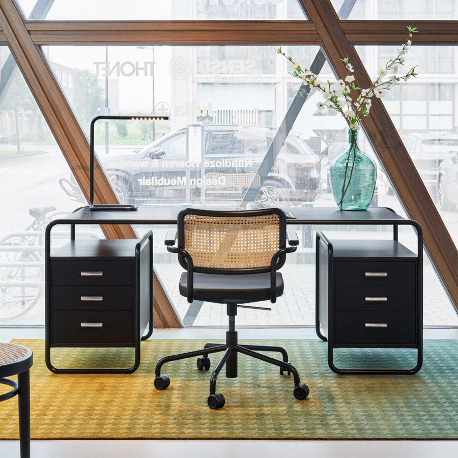 THONET Stahlrohr Schreibtisch S 285/0 | Buche weiß lasiert | Gestell verchromt