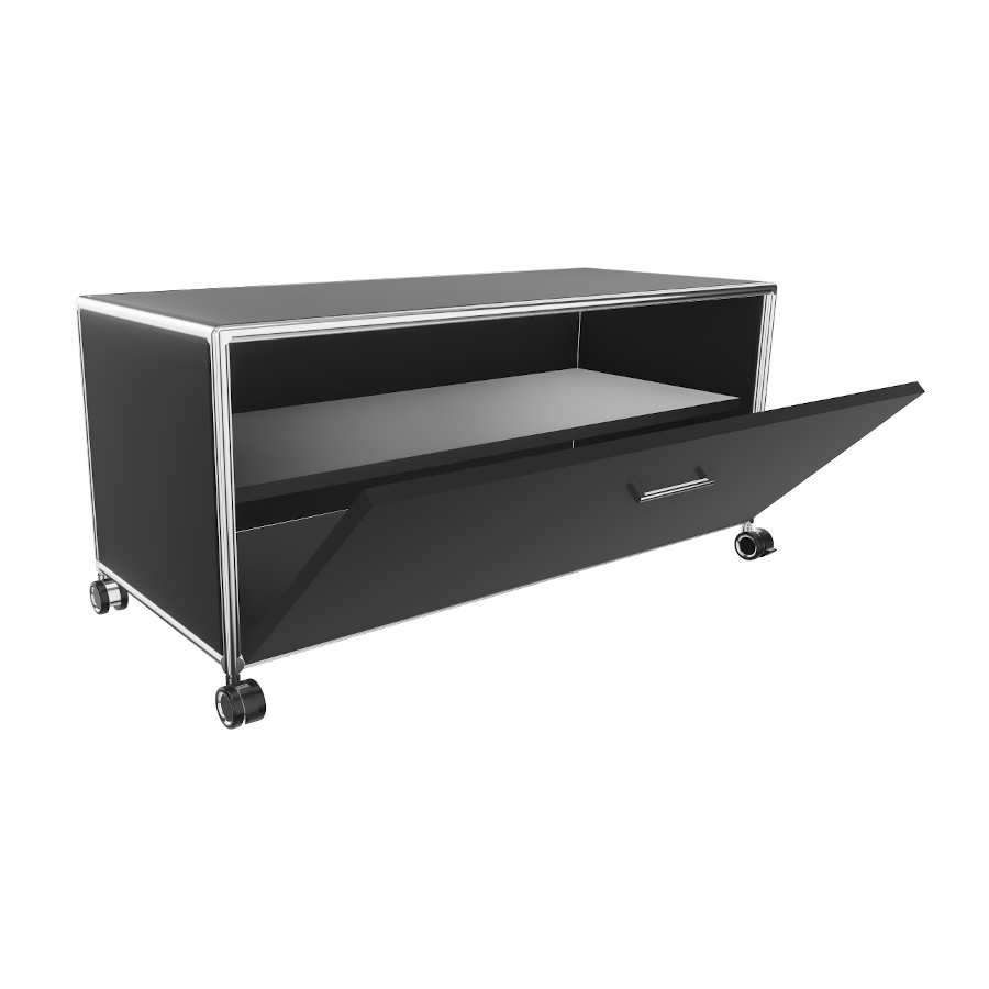 Bosse TV-Board 1 OH  Breite 100 cm in Melamin Schwarz mit Klappe offen