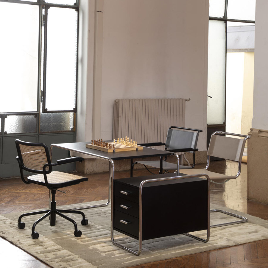 THONET Stahlrohr Schreibtisch S 285/0 | Buche weiß lasiert | Gestell verchromt