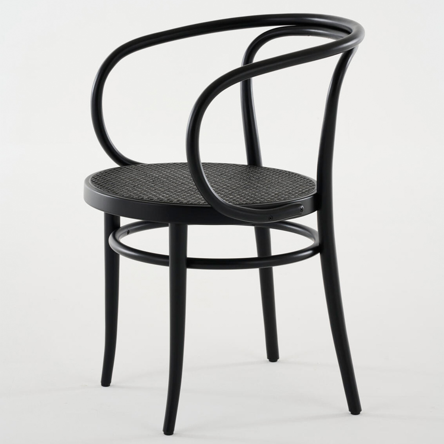 THONET 209 Bugholzarmlehnenstuhl Dark Melange | Rohrgeflecht-Sitz | Buche schwarz gebeizt