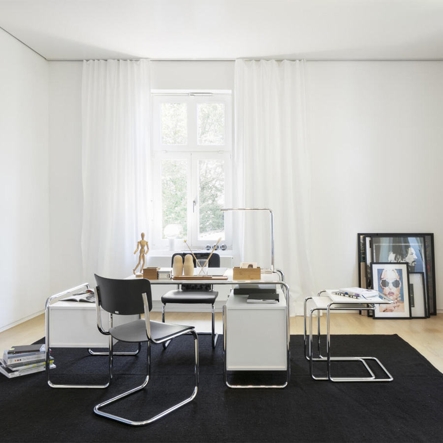 THONET Stahlrohr Schreibtisch S 285/0 | Buche weiß lasiert | Gestell verchromt