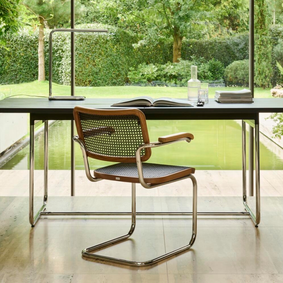 THONET S 64 V Dark Melange Edition Herkner schwarz | Stahlrohr-Freischwinger mit Armlehnen | Gestell schwarz