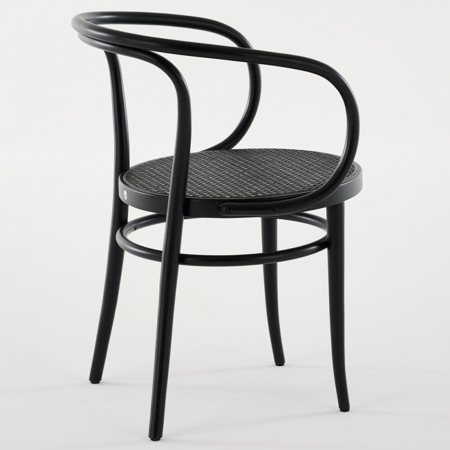 THONET 209 Bugholzarmlehnenstuhl Dark Melange | Rohrgeflecht-Sitz | Buche schwarz gebeizt