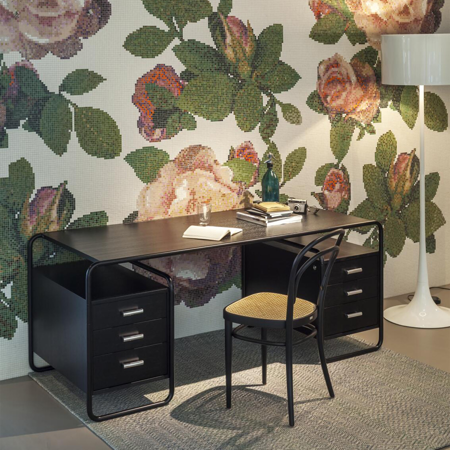 THONET Stahlrohr Schreibtisch S 285/0 | Buche weiß lasiert | Gestell verchromt
