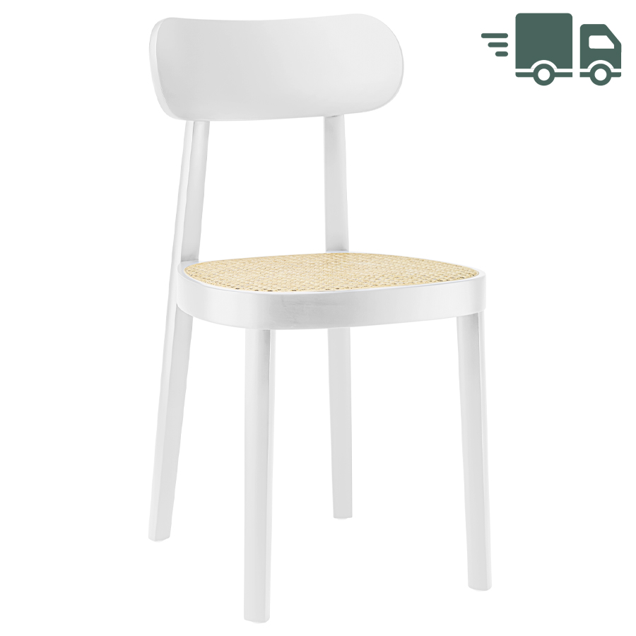 THONET 118 Holzstuhl Buche gebeizt weiß lasiert mit Rohrgeflecht-Sitz