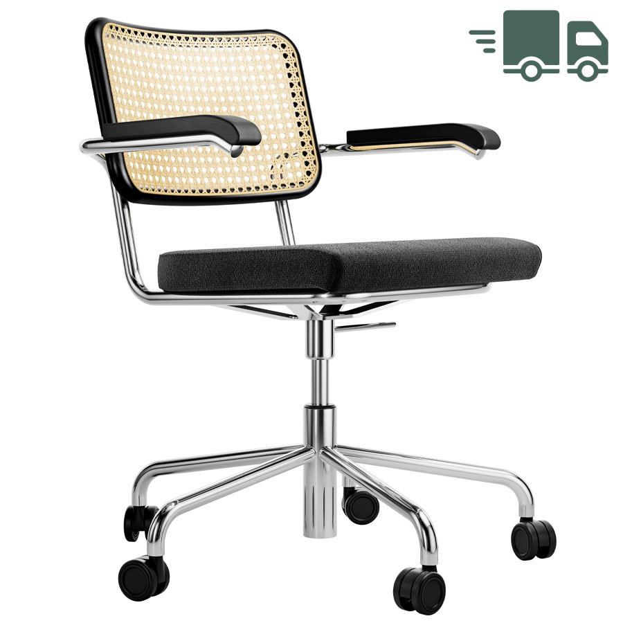 THONET Drehsessel S 64 VDR Atelier mit Armlehnen - Sitz gepolstert - Gestell verchromt