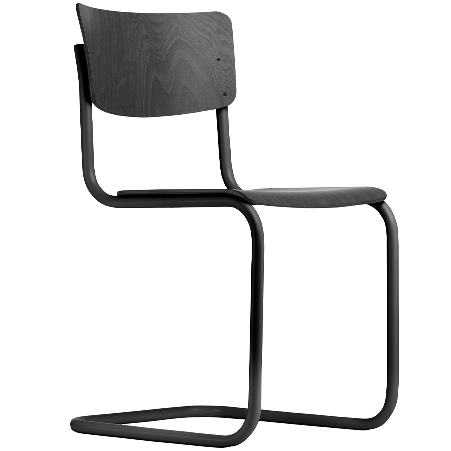 THONET Stahlrohr-Freischwinger S 43 - Sitz- und Rückenfläche schwarz gebeizt - Gestell schwarz matt