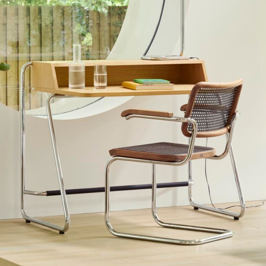 THONET S 64 V Dark Melange Edition Herkner schwarz | Stahlrohr-Freischwinger mit Armlehnen | Gestell schwarz
