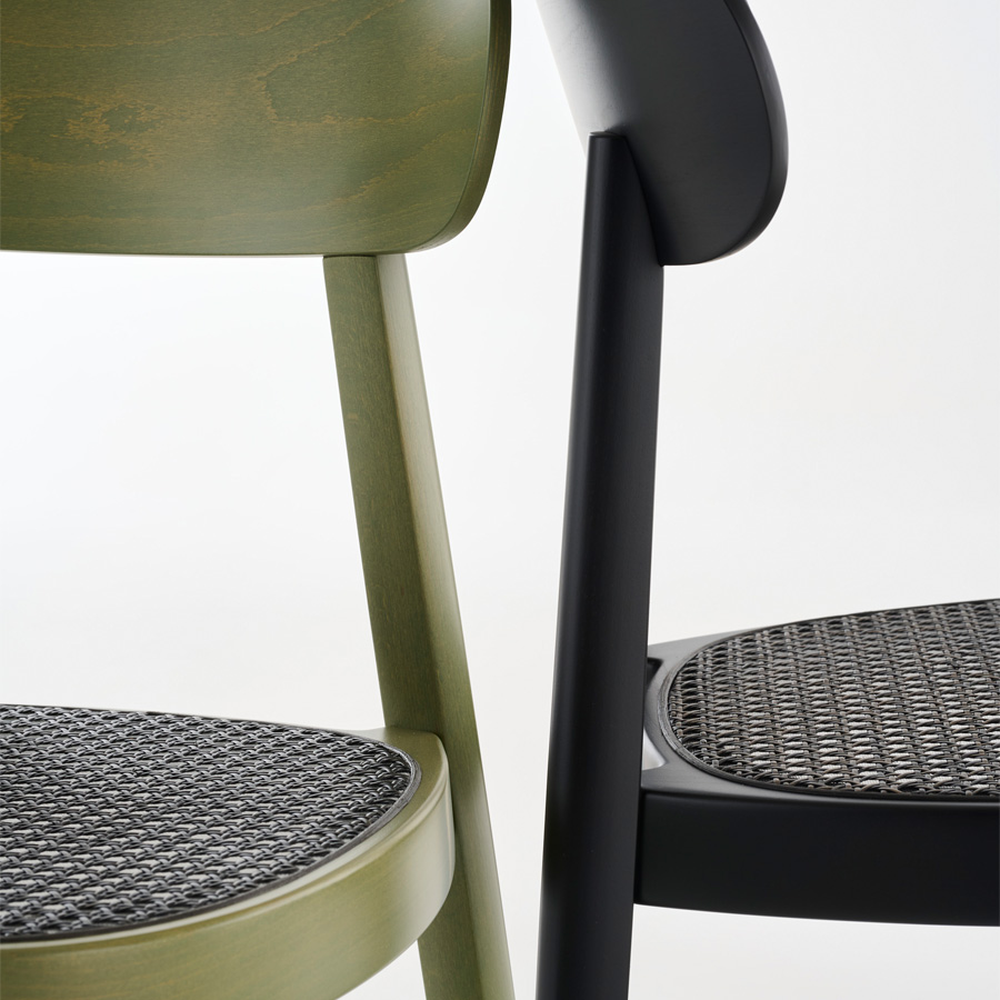 THONET 118 Holzstuhl Dark Melange graugrün | Rohrgeflecht-Sitz | Buche gebeizt graugrün