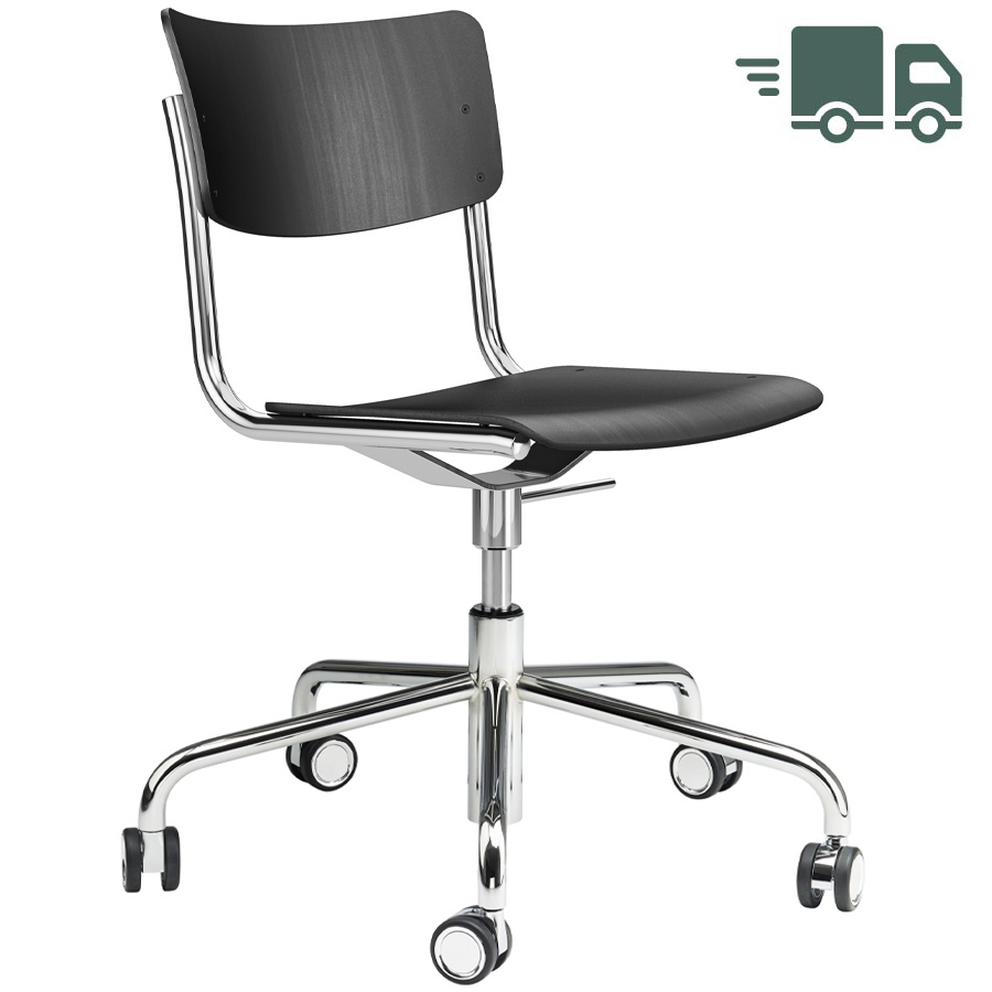 THONET Drehsessel S 43 DR schwarz - Gestell und Rollen verchromt