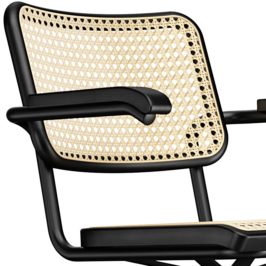 THONET Drehsessel S 64 VDR Rohrgeflecht-Sitz mit Armlehnen - Gestell schwarz - Nahaufnahme
