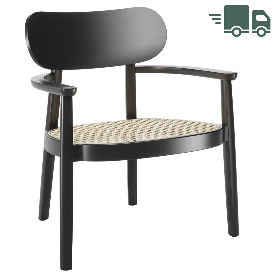 THONET 119 F Holzstuhl mit Armlehnen u. Rohrgeflecht-Sitz Buche gebeizt schwarz
